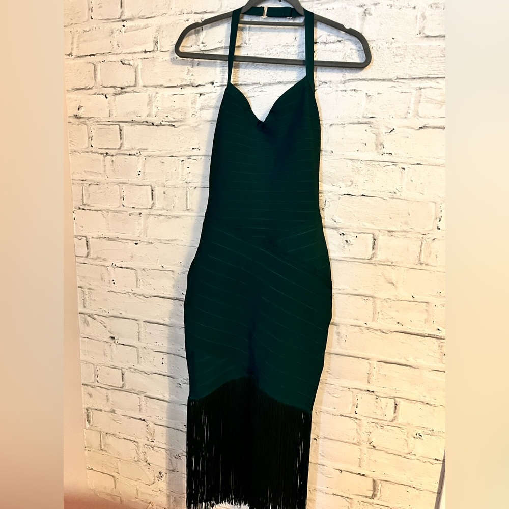 Green halter dress. Fitted